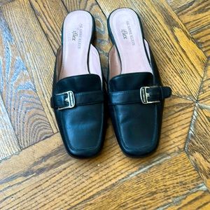 Classic black leather slides